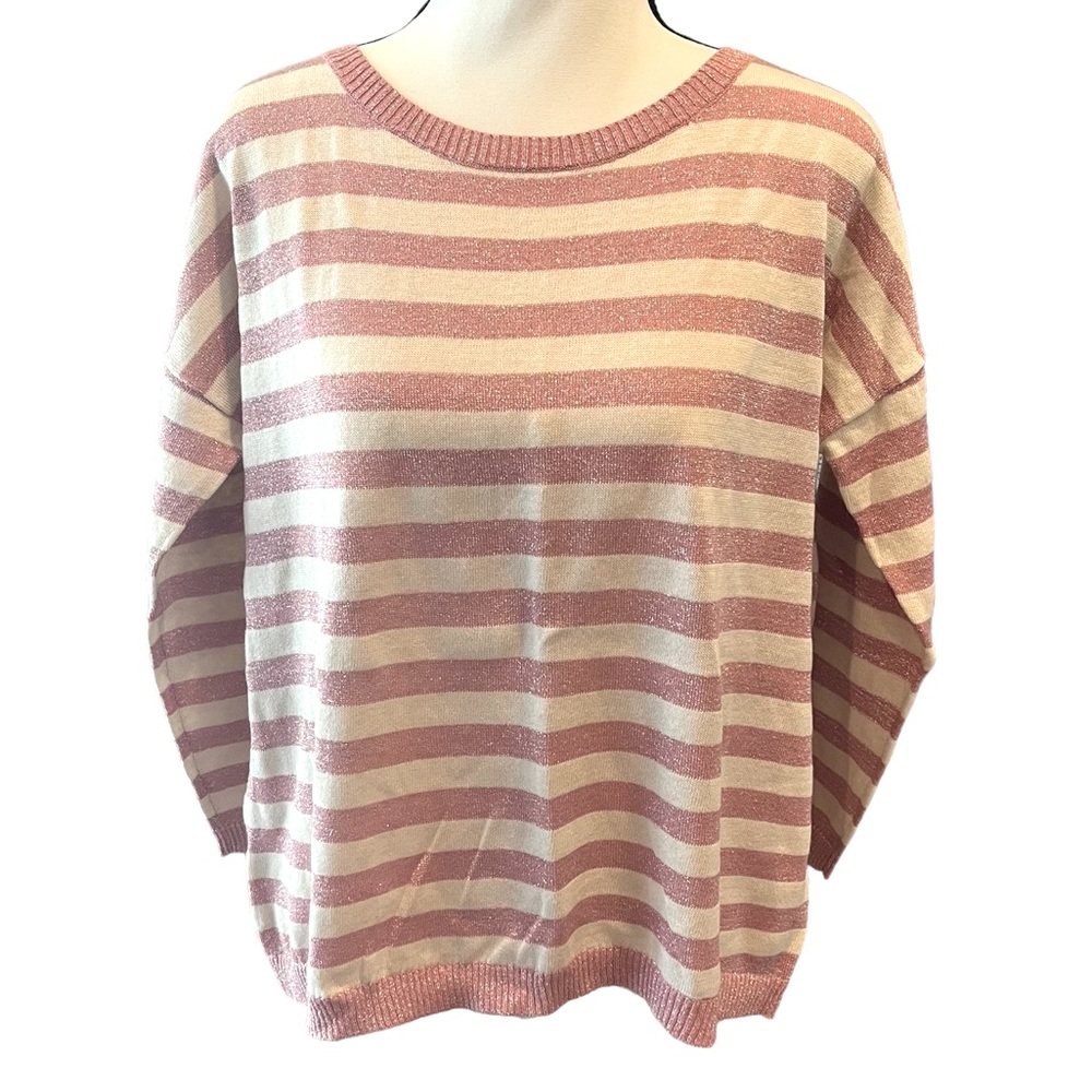NWT Loft striped sweater with sparkle and 3/4 sleeves, size M/L
